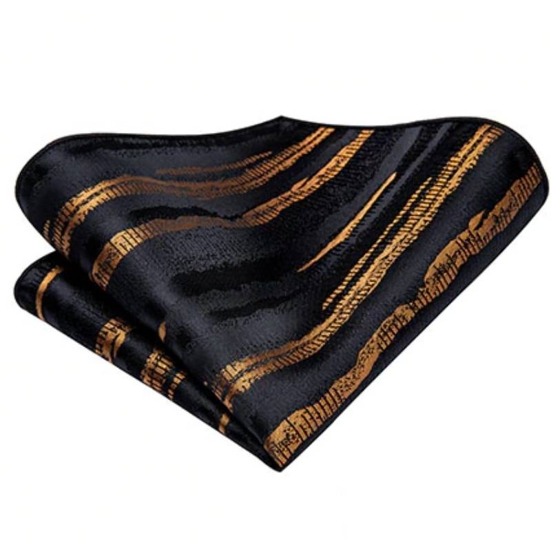 Juodos ir auksinės spalvos dryžuotas kaklaraištis