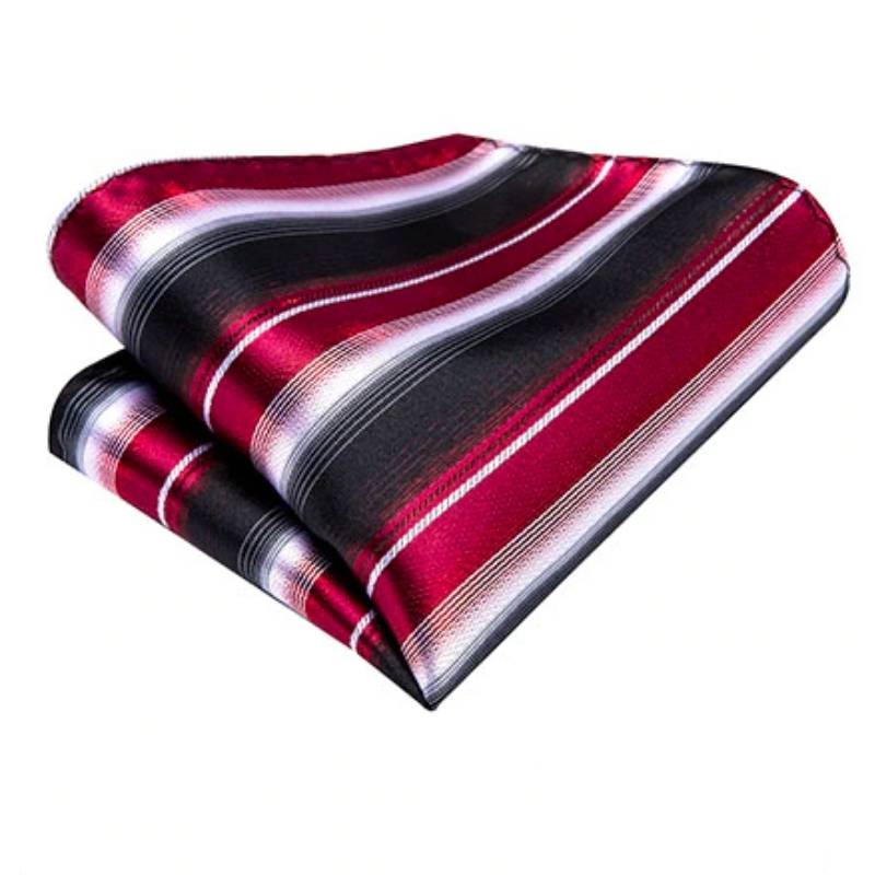 Juodos, raudonos ir baltos spalvos dryžuotas kaklaraištis