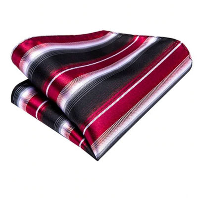 Juodos, raudonos ir baltos spalvos dryžuotas kaklaraištis