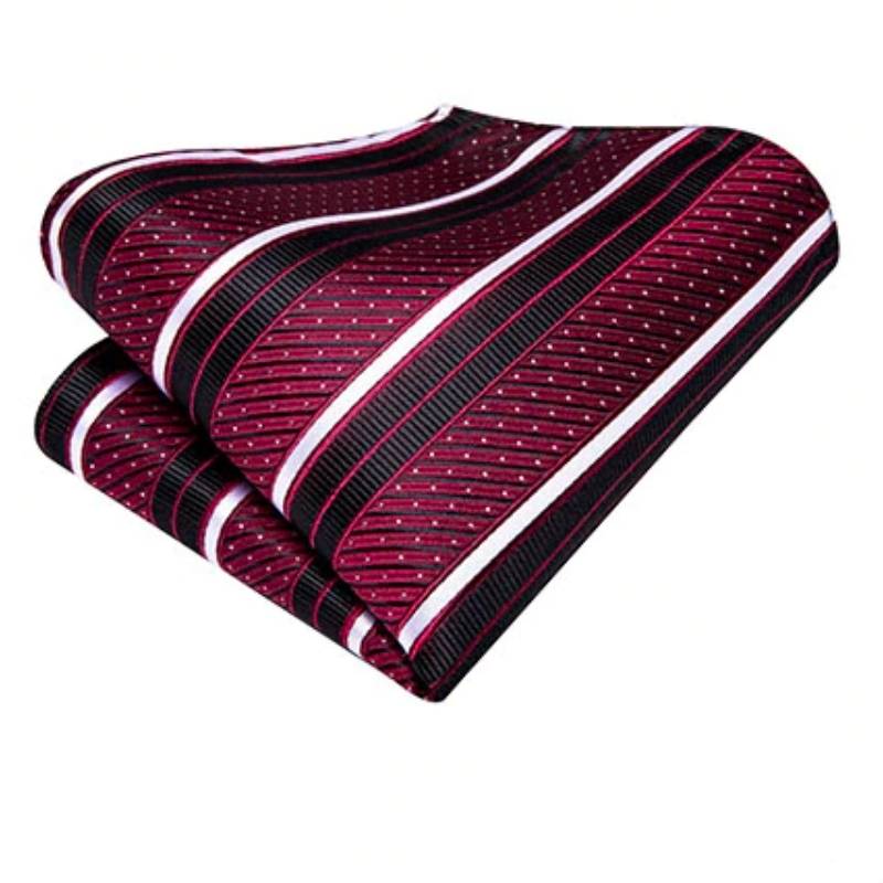 Taškuotas raudonas, juodai baltas dryžuotas kaklaraištis