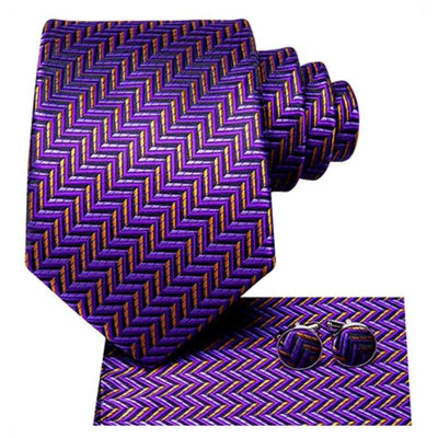 Violetinės ir auksinės spalvos dryžuotas kaklaraištis