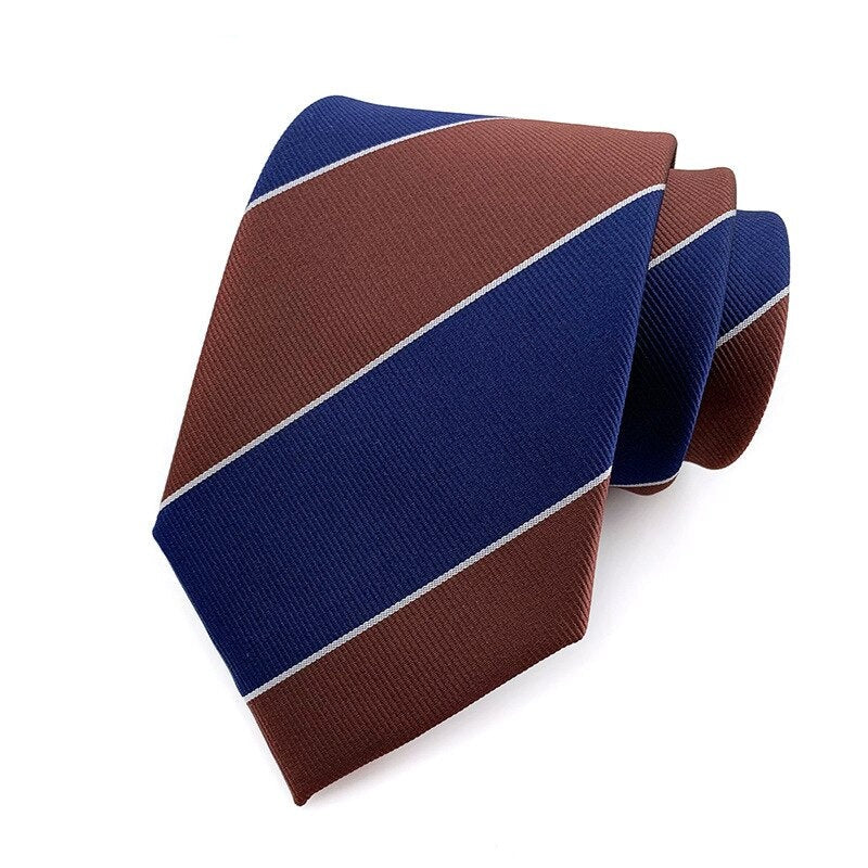 Cravate Rayée Marron et Bleu Foncé