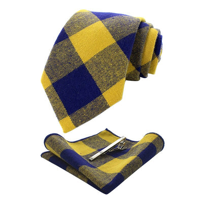 Mėlynai geltonas languotas kaklaraištis