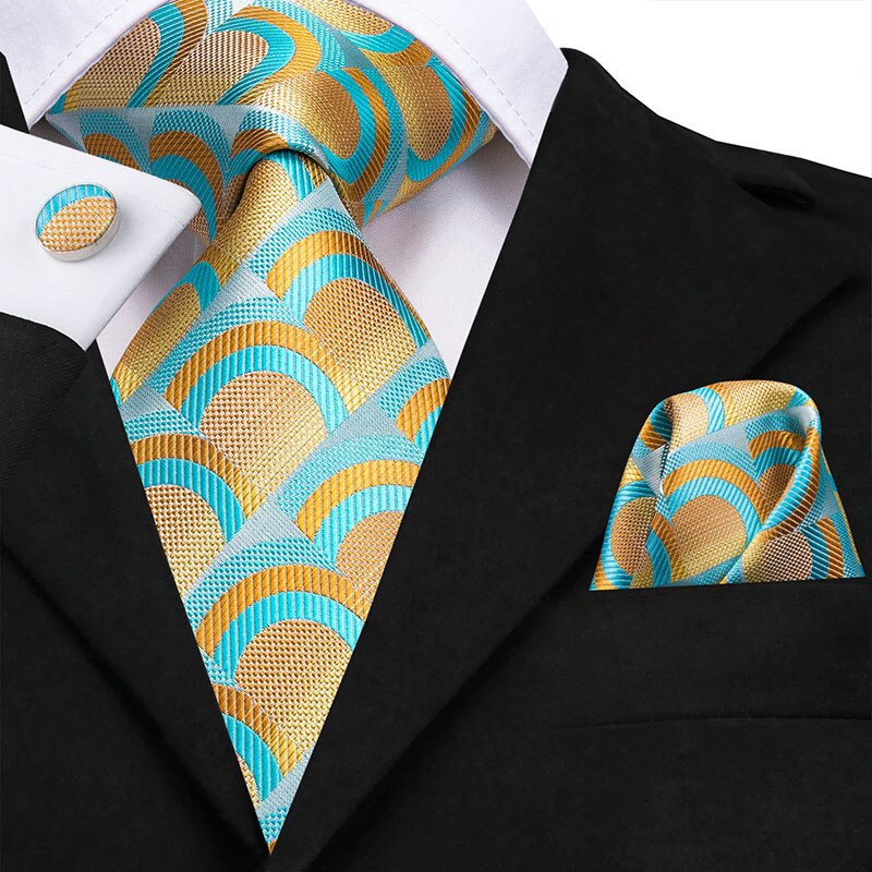Turquoise Blue Tie Yellow Pattern