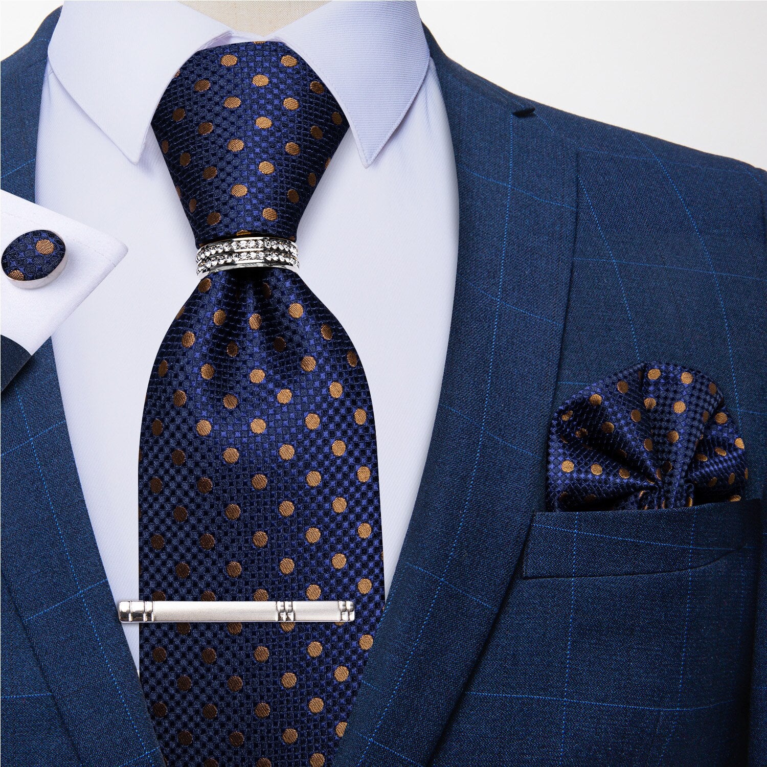 Blue Tie With Brown Polka Dots