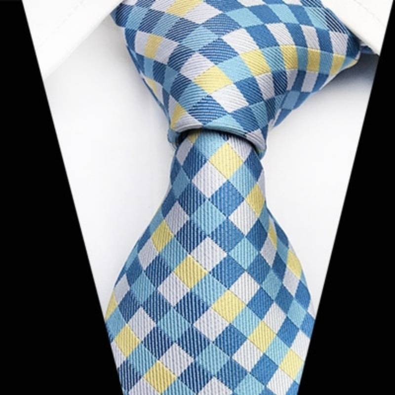 Silver Tie with Blue and Yellow Checks
