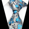 Cravate Argentée à Fleurs Bleues