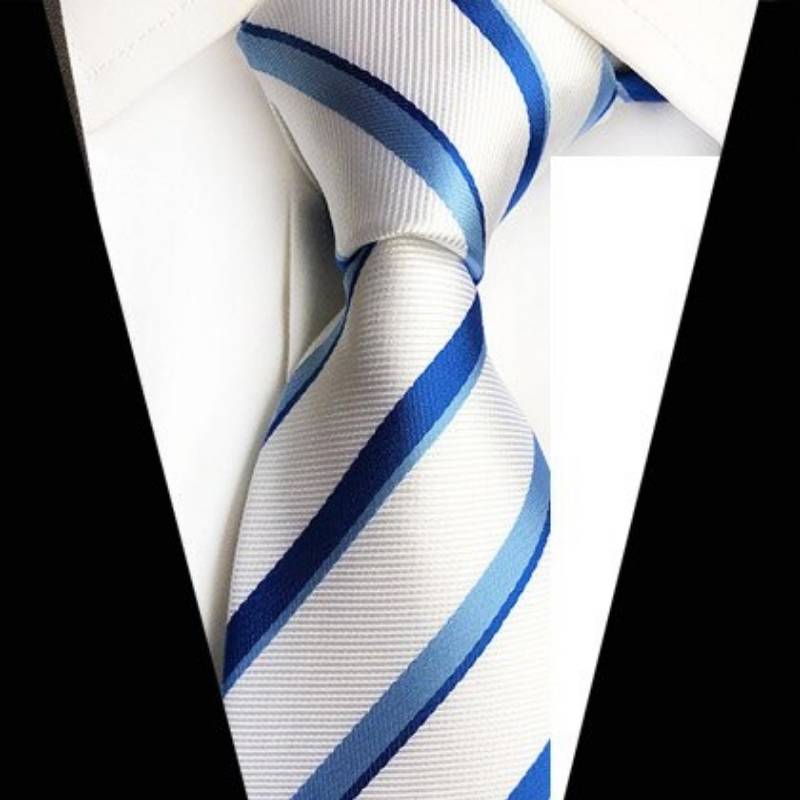 Cravate Blanche à Rayures Bleues