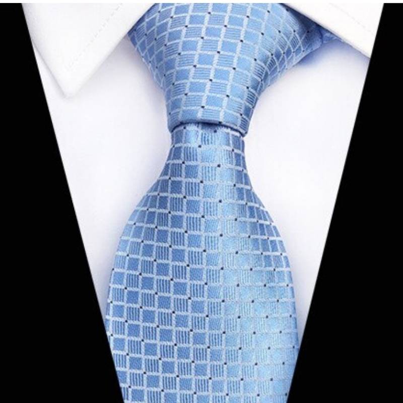 Sky Blue Tie with Checkerboard Pattern