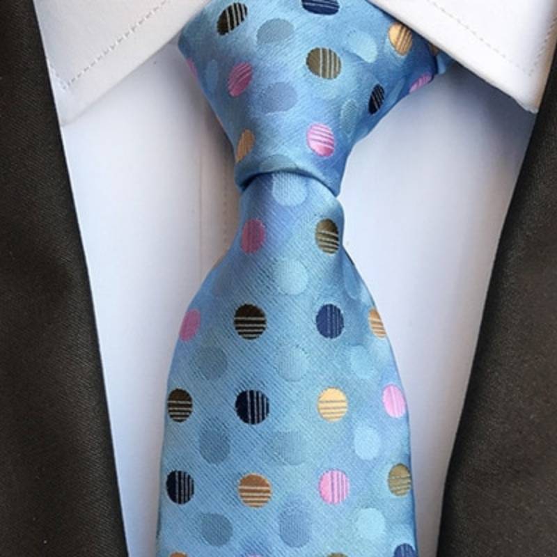 Égszínkék nyakkendő többszínű pöttyökkel