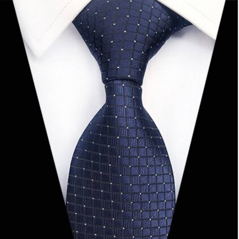 Navy Blue Checkerboard Pattern Tie with Mini White Polka Dots