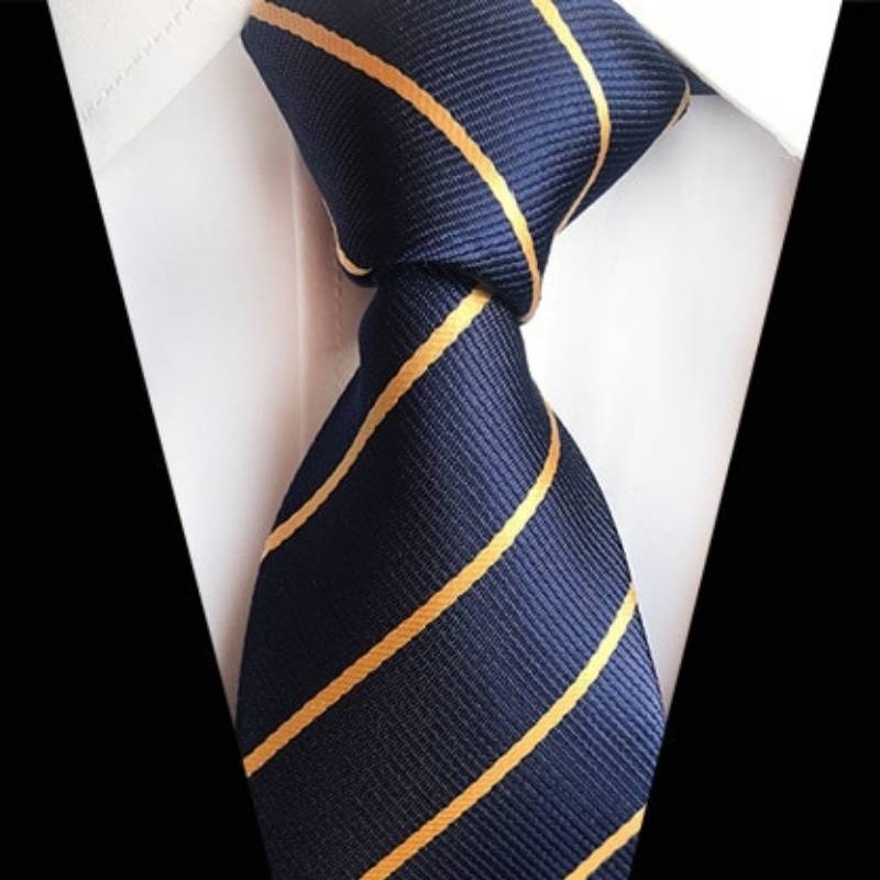 Cravate Bleu Marine à Rayures Jaune