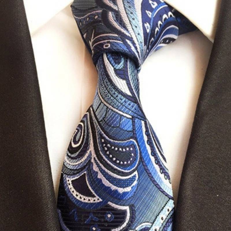 Cravate Bleue et Blanche Motif Paisley