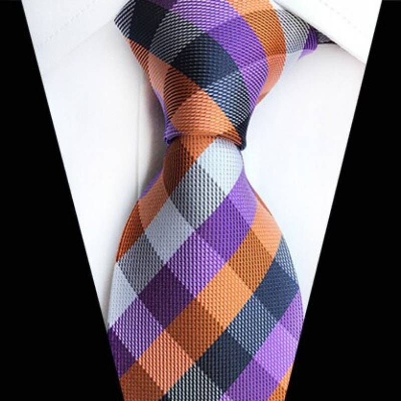 Cravate Carreaux Blanc, Orange, Violet et Gris