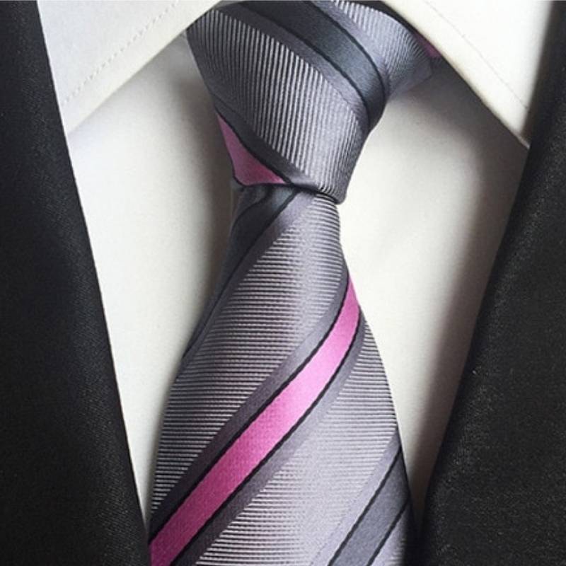 Gravata Cinza Claro com Listras Rosa e Cinza