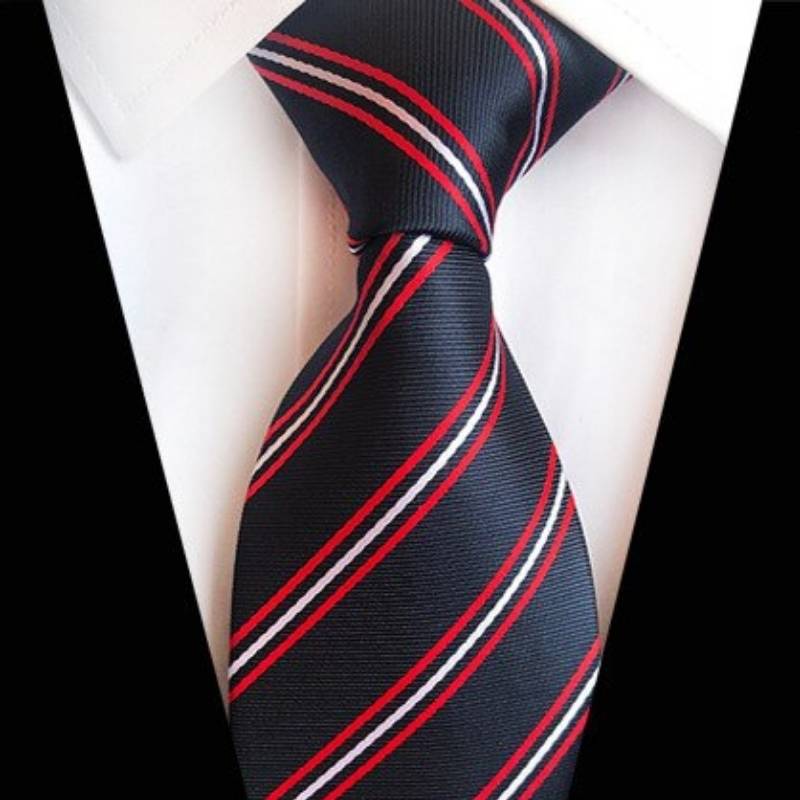 Cravate Gris Foncé à Rayures Rouges et Blanches