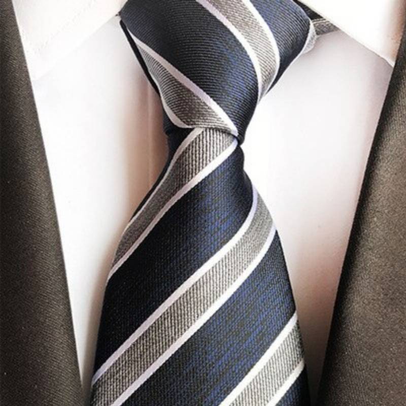 Cravate Noire et Bleue à Rayures Grises