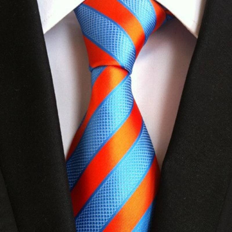 Cravate Rayée Bleue Claire et Orange