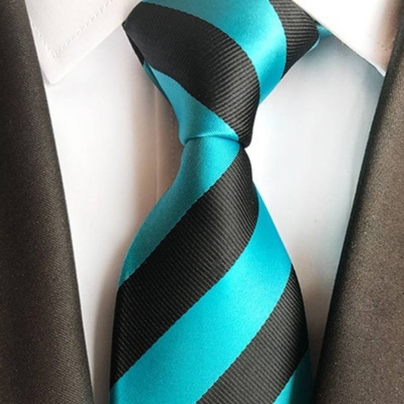 Cravate Rayée Noir et Bleu Turquoise