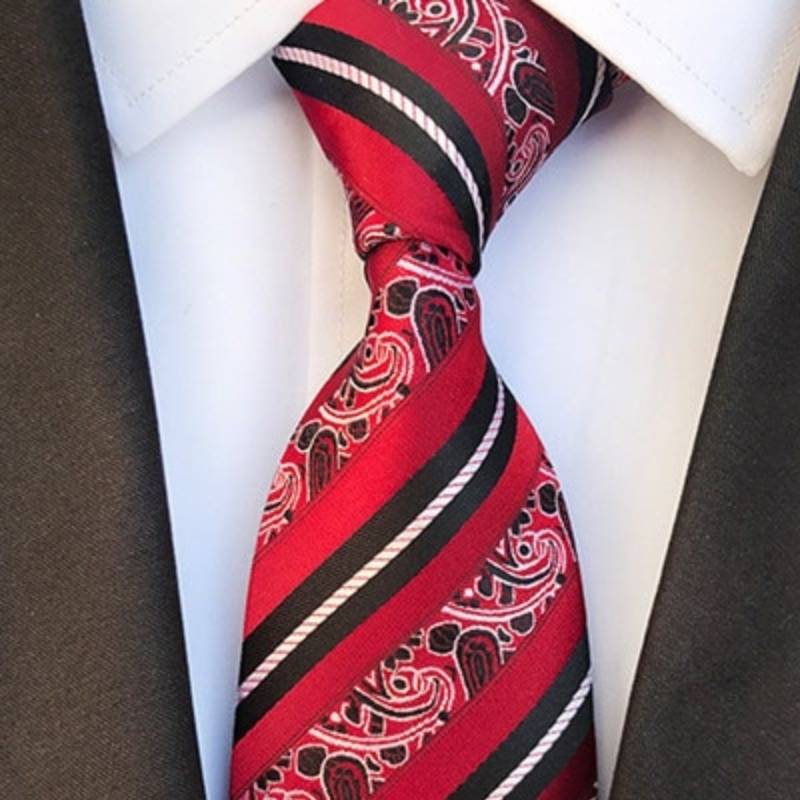 Cravate Rayée Rouge à Motifs Paisley