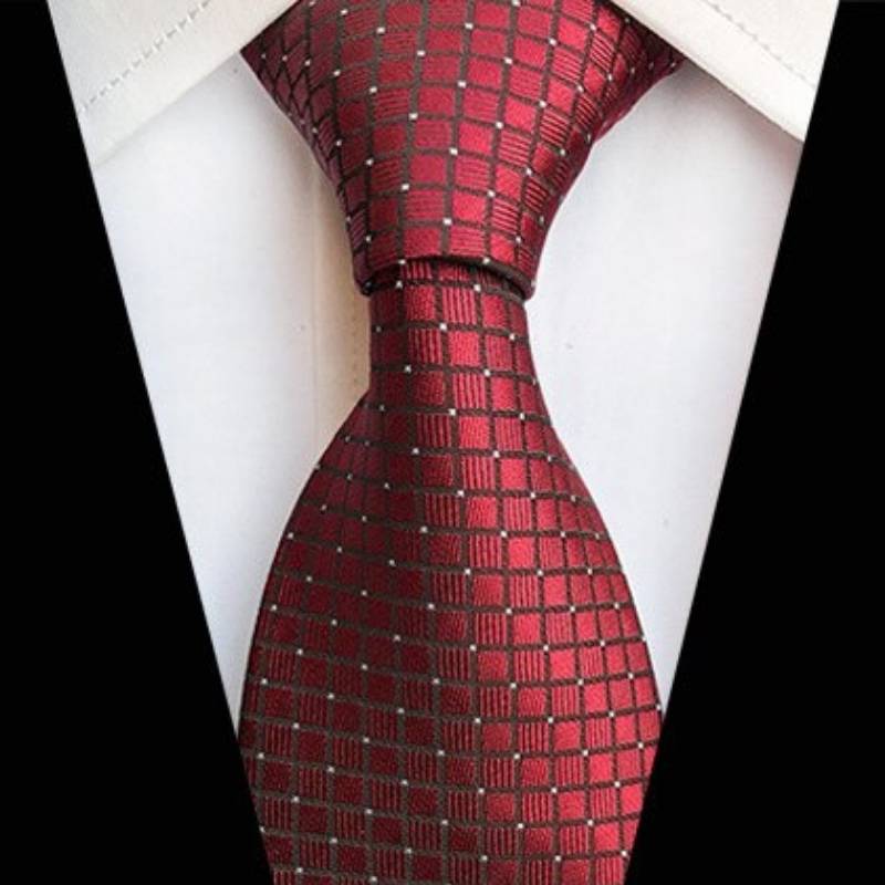 Cravate Rouge Foncée à Motif Damier et Mini Pois Blancs