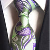 Cravate Verte Claire à Motif Paisley Mauve