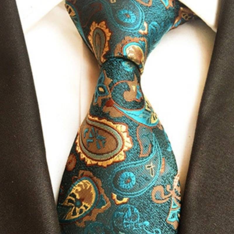 Krawatte mit grünem und orangefarbenem Paisley-Muster