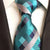 Cravate à Carreaux Bleu Turquoise et Gris