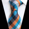 Cravate à Carreaux Oranges, Bleus, Blancs et Gris