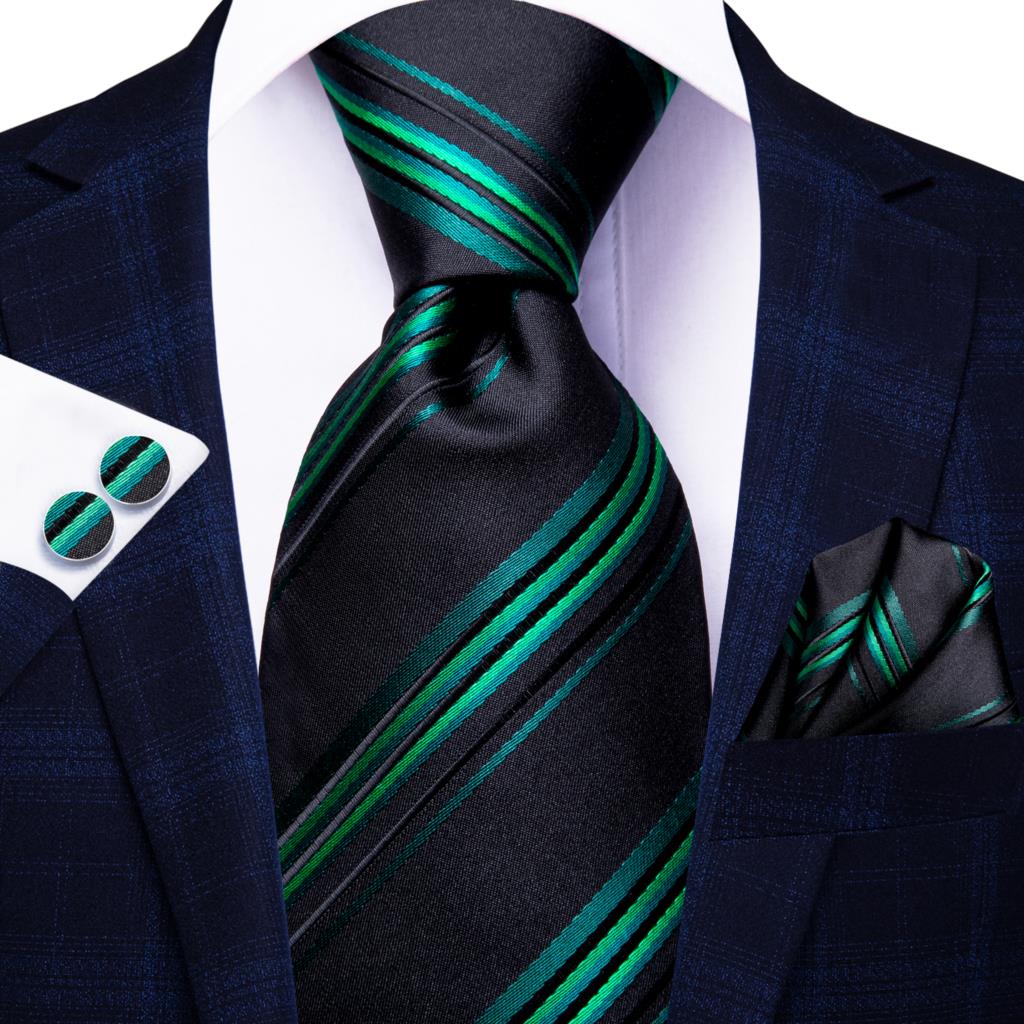 Cravate Rayée Noir et Verte