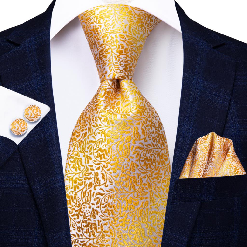 Yellow and Silver Floral Tie