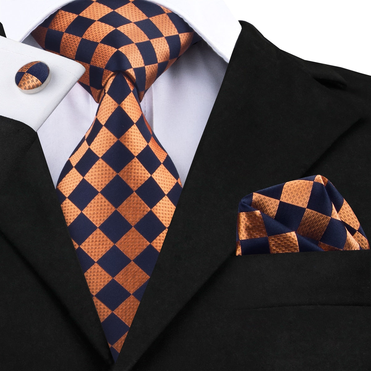 Cravate Carreaux Orange et Noir