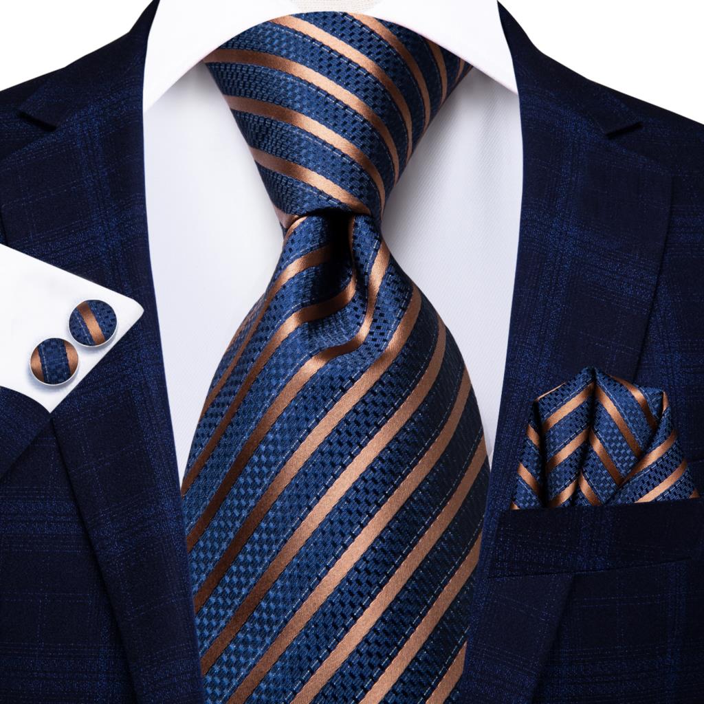 Cravate Rayée Bleu Marine et Beige