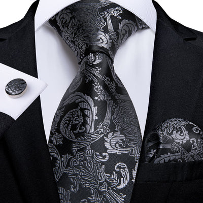 Cravate Fleurie Noire et Grise