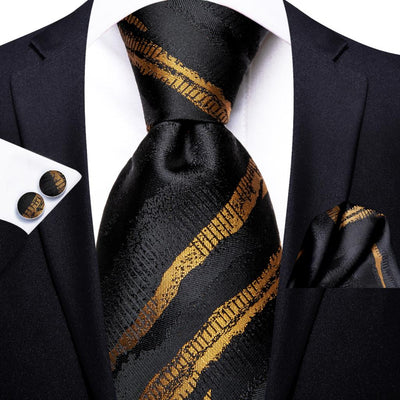 Cravate Rayée Noire Et Dorée