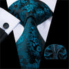 Cravate Noire à Fleurs Bleu Turquoise