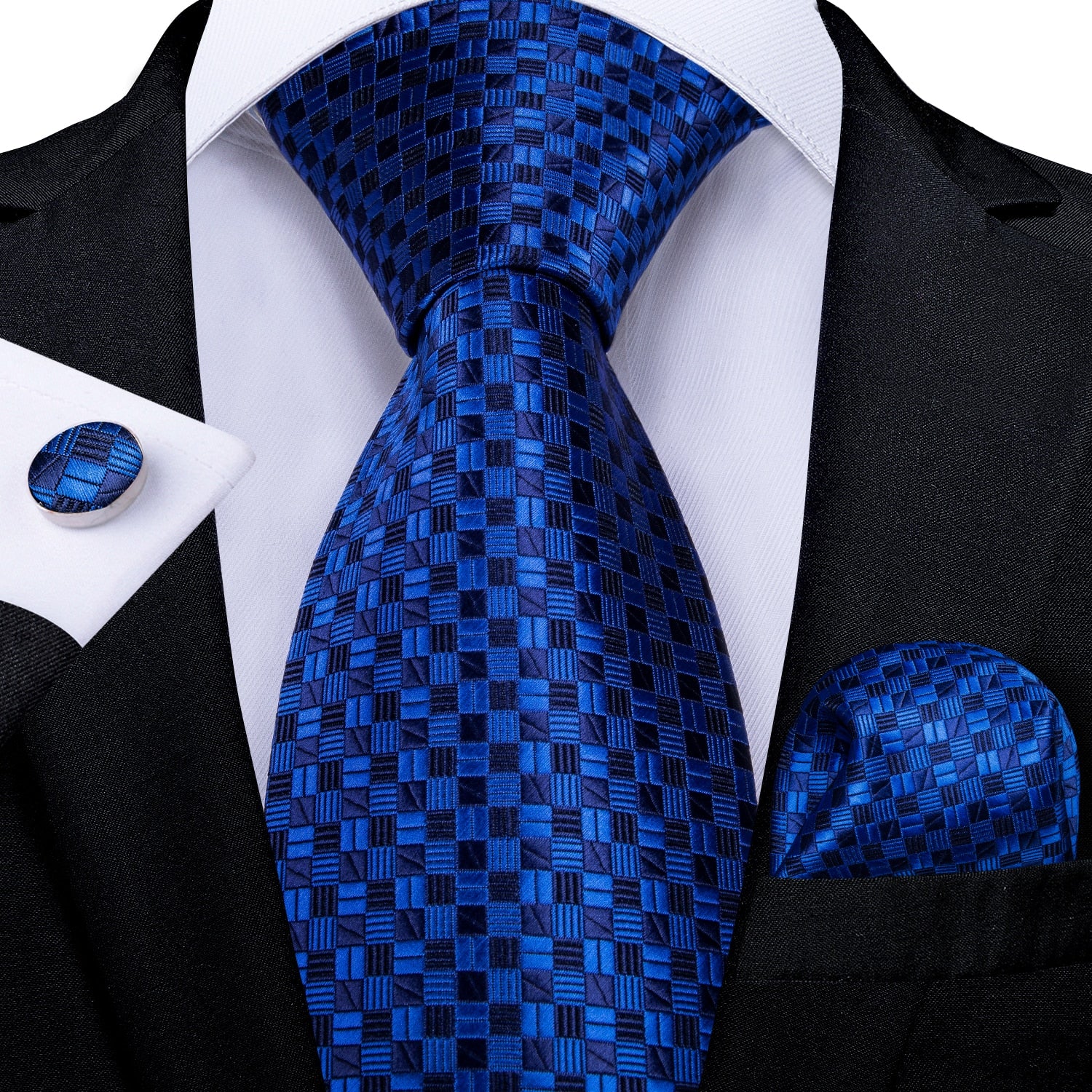 Cravate Bleu Royal à Motif Carreaux