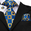 Cravate Bleu Royal à Carreaux Jaune et Orange