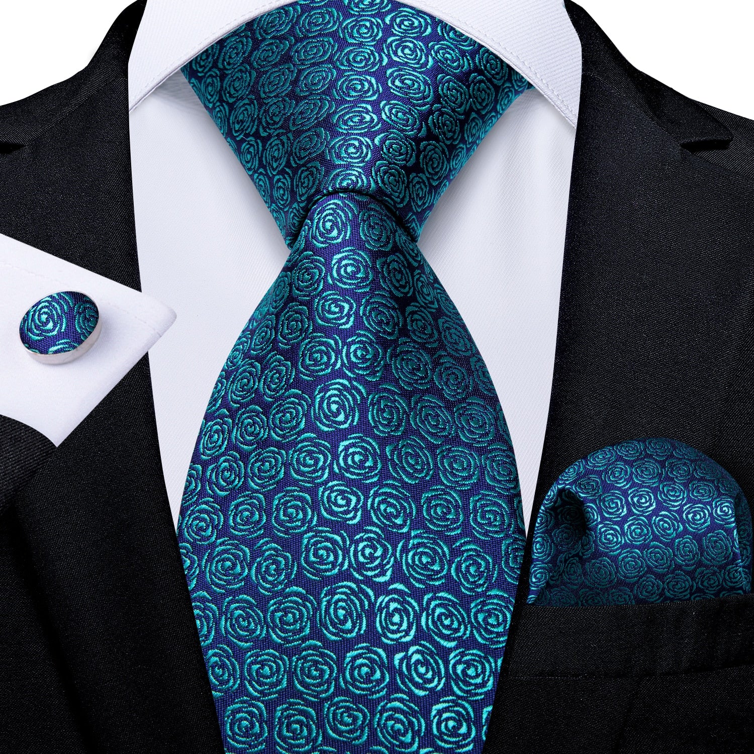 Cravate Bleue Marine Avec Fleurs Bleues Turquoises