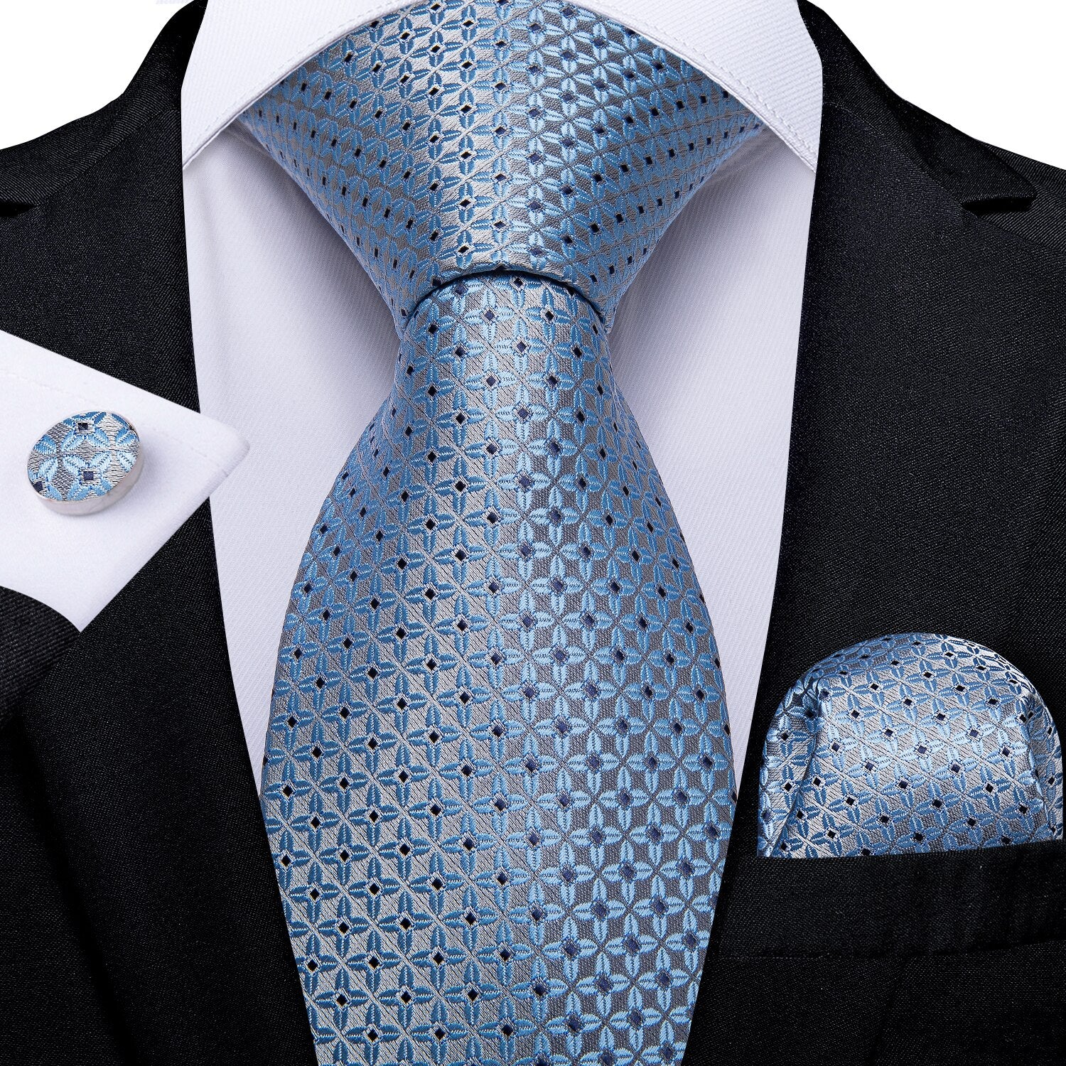 Cravate Argentée Carreaux Bleu Gris