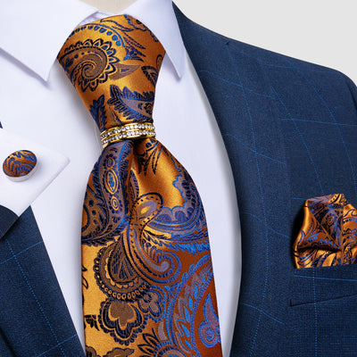 Cravate Cachemire Orange Et Bleu