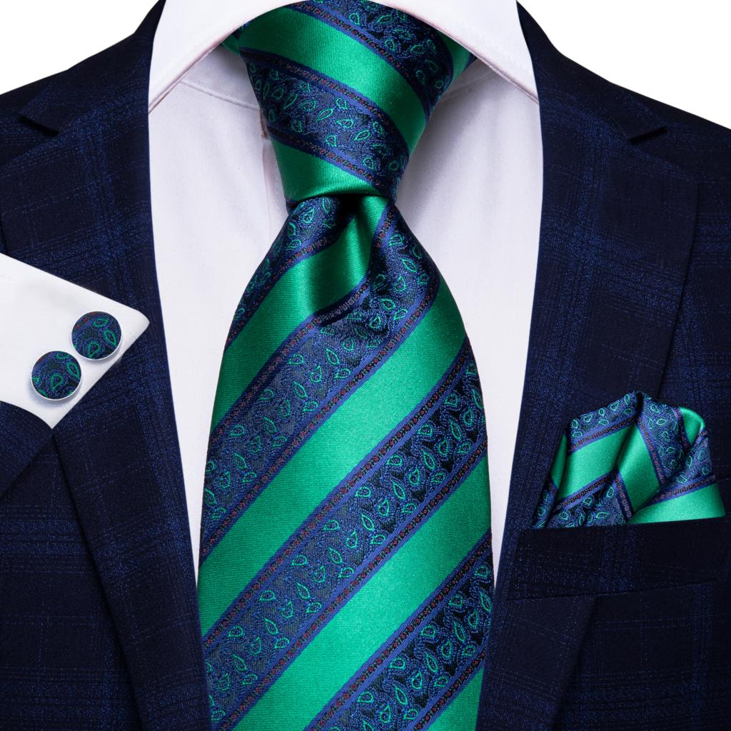 Cravate Rayée Verte et Bleue Cachemire