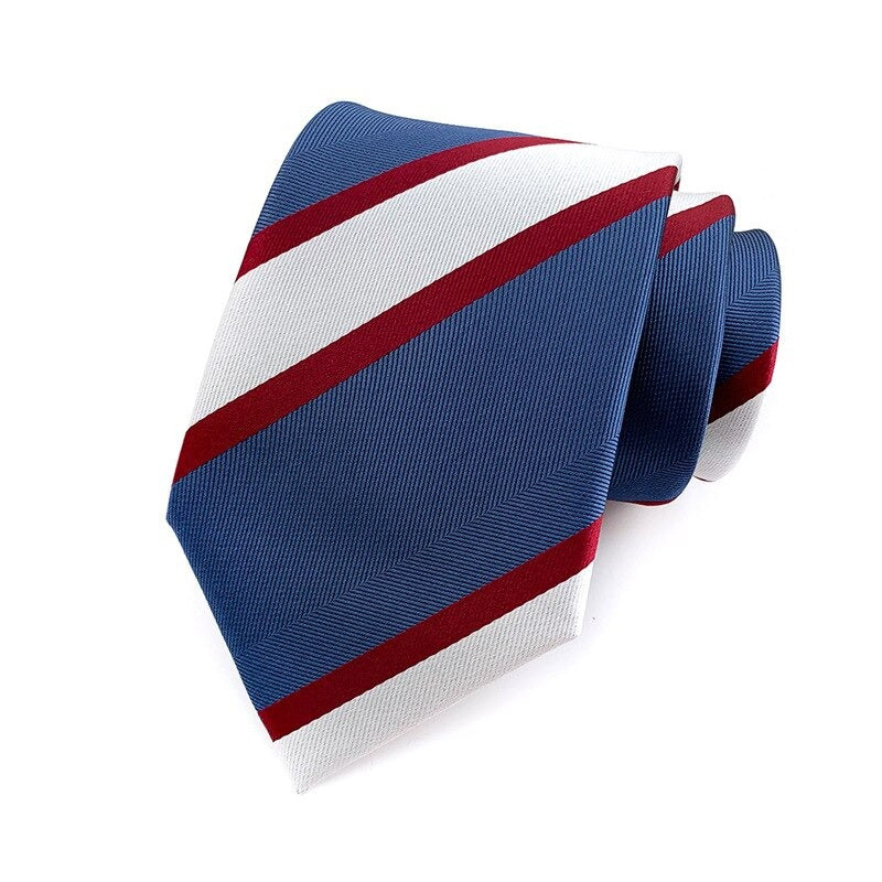 Cravate Bleue Foncée à Rayures Blanches et Rouges