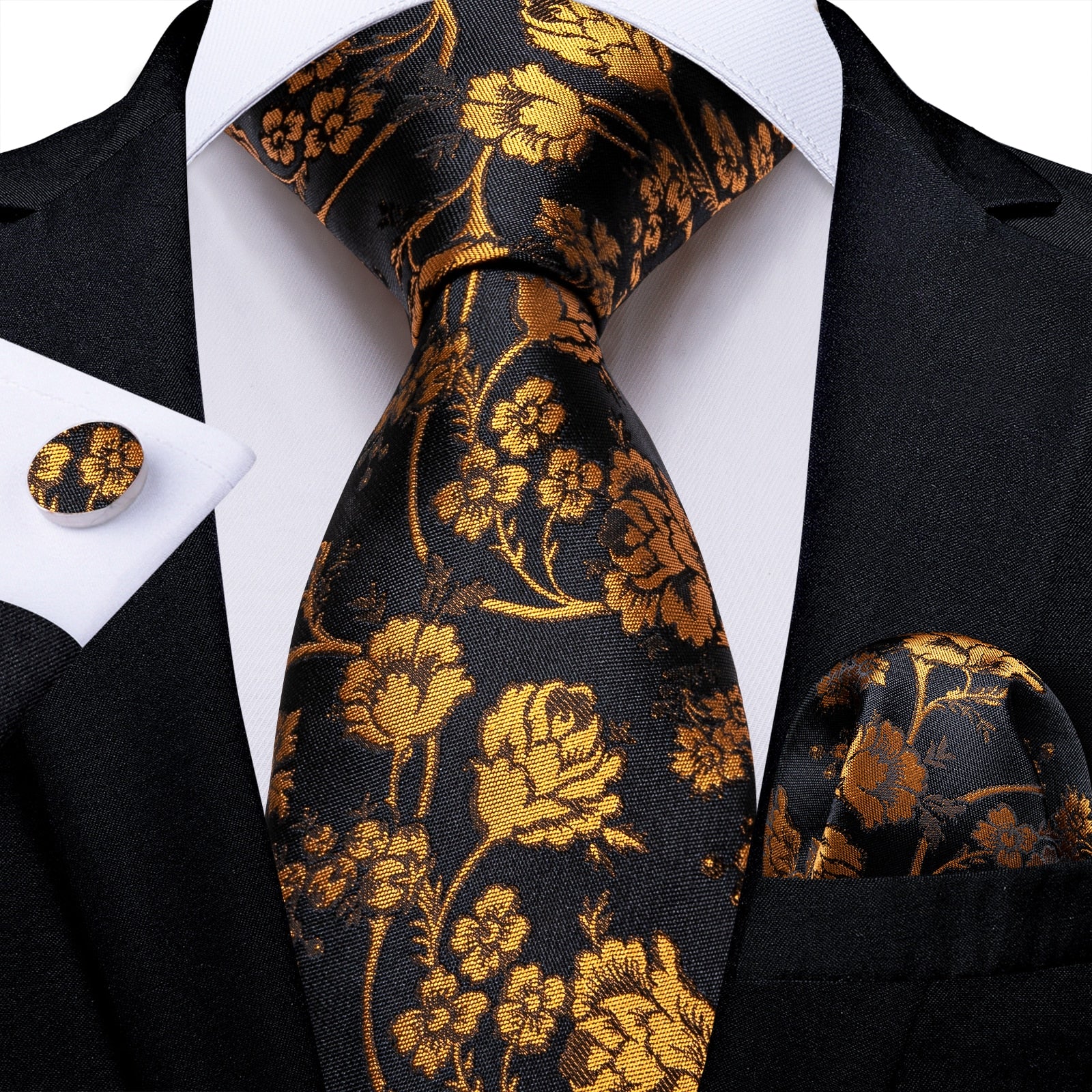 Cravate Noire Avec Fleurs Jaunes