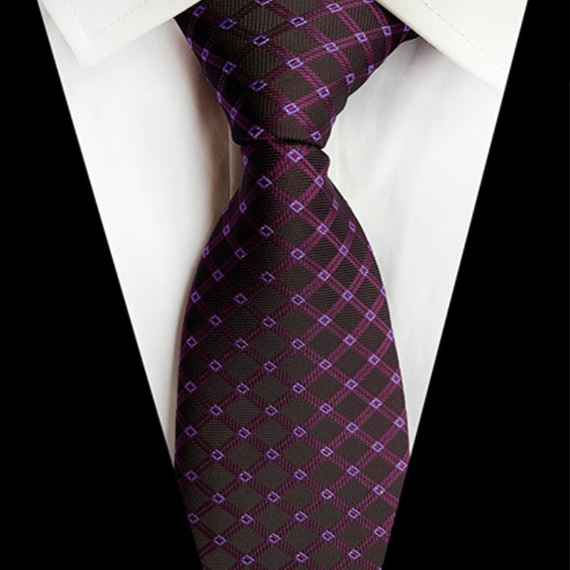 Dark Brown Tie with Polka Dots and Mauve Checkerboard Pattern