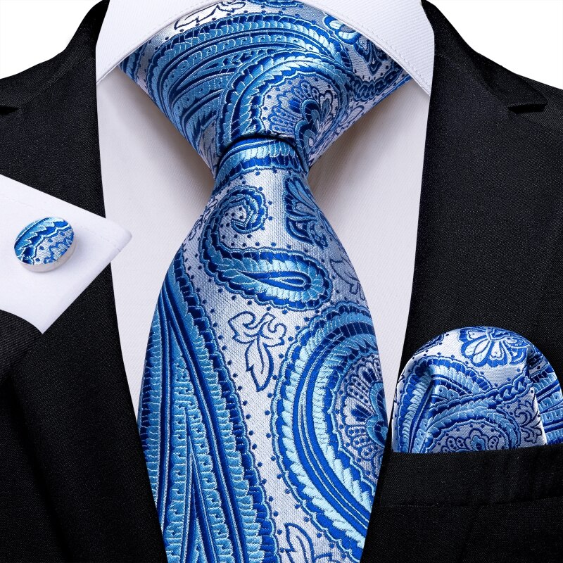 Cravate Cachemire Bleue et Argentée