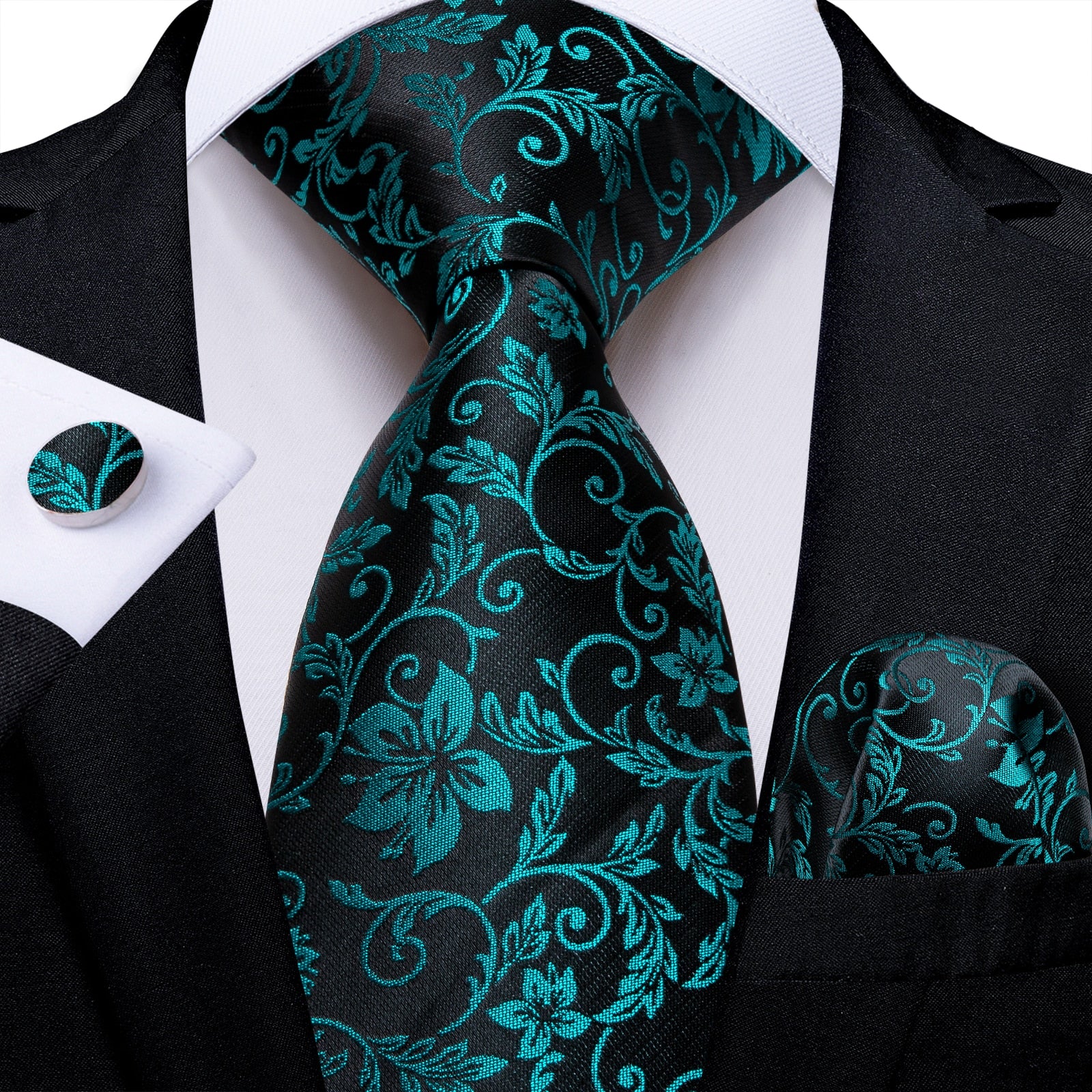 Cravate Noire A Fleurs Bleues Claires