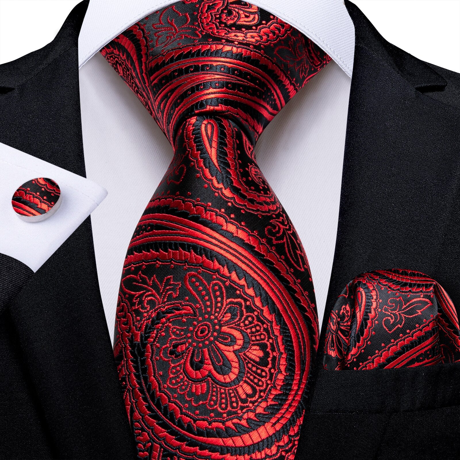 Cravate Cachemire Rouge Vif et Noire