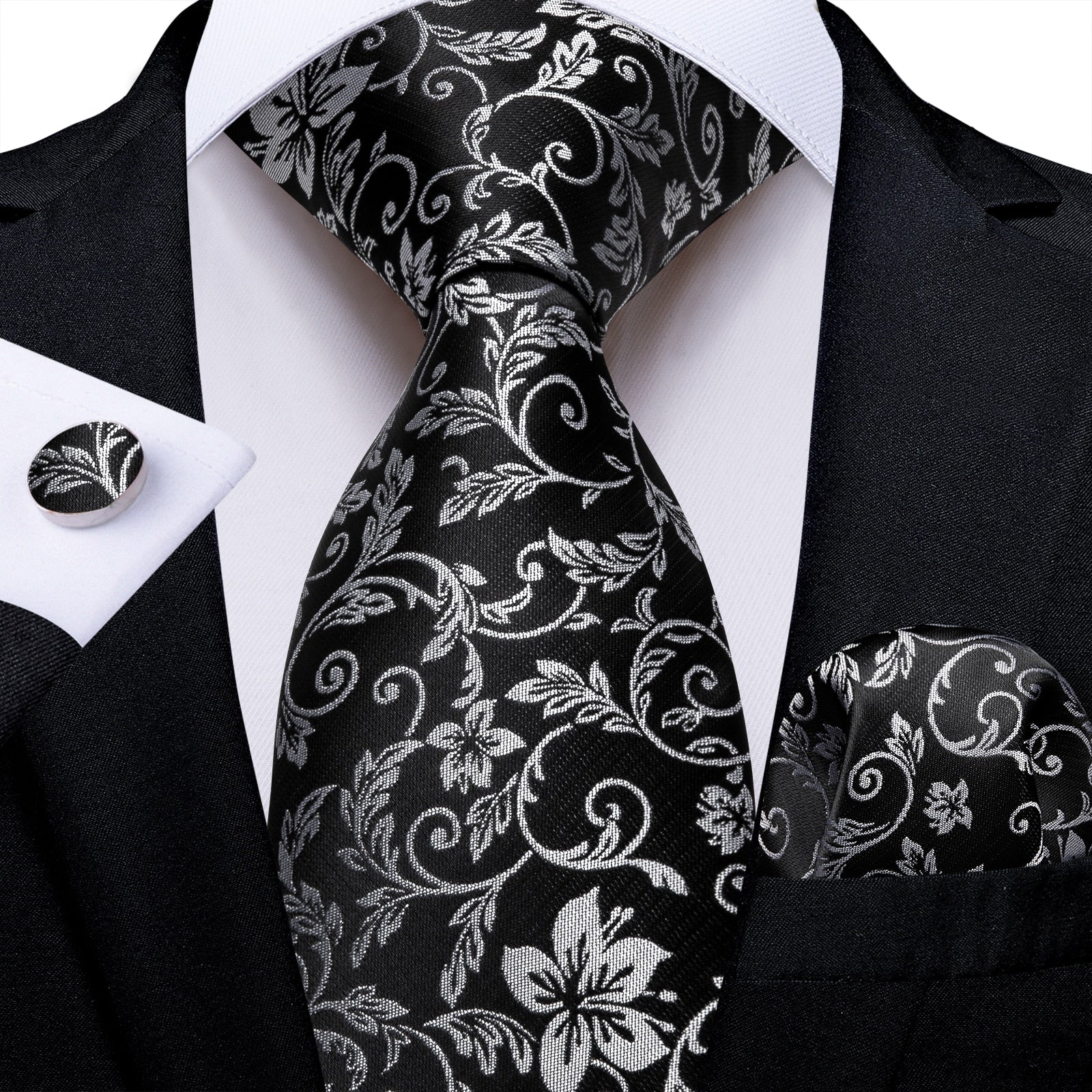 Cravate Noire A Fleurs Blanches