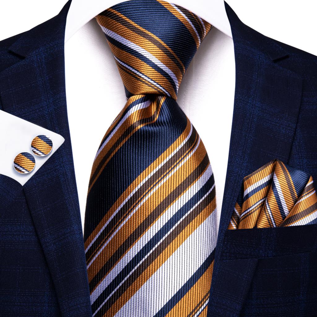 Cravate Rayée Orange, Bleue et Blanche